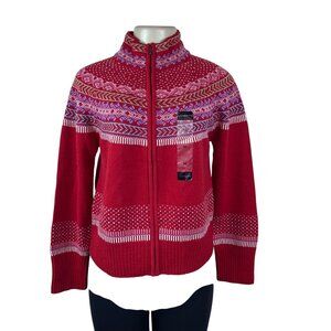Liz Claiborne Womens Red Acrylic Full-Zip Sweater Nordic Knit Size M - New
